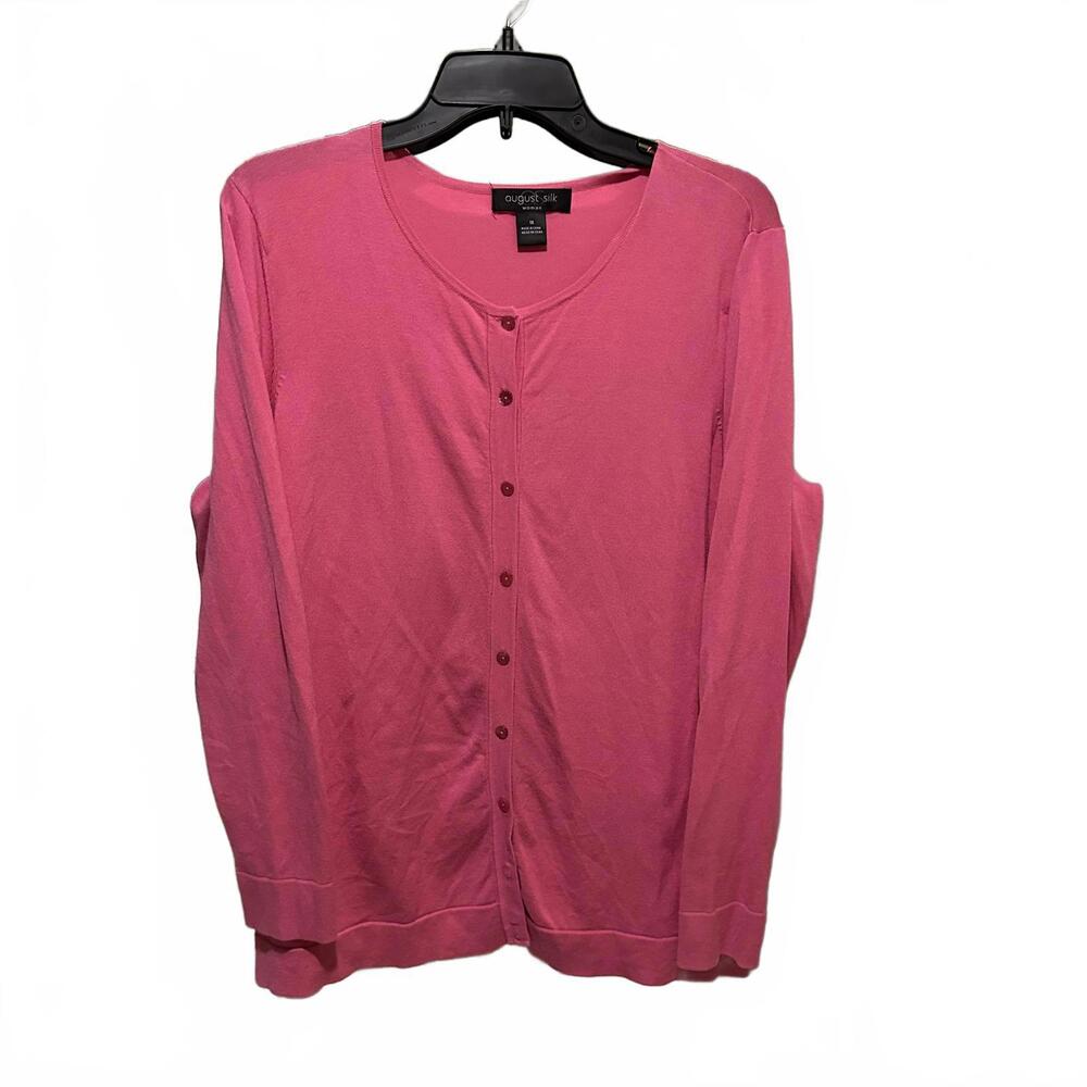 August Silk Woman Pink Button-Up Silk Blend Sweater Cardigan Size 1X